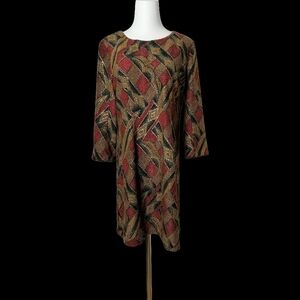 🐌 XL, maroon, black and gold crew neckline long sleeve dress by haslead